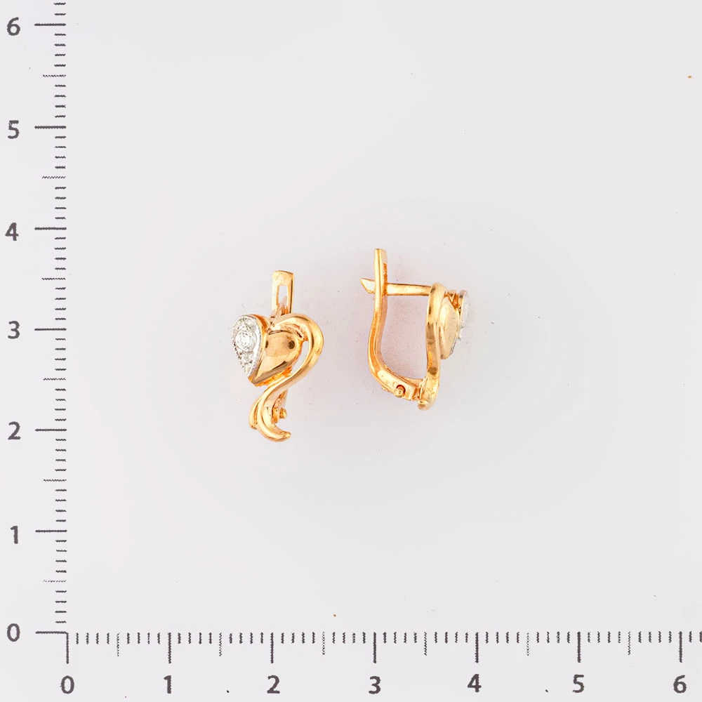 Серьги с фианитом из красного золота 585 пробы