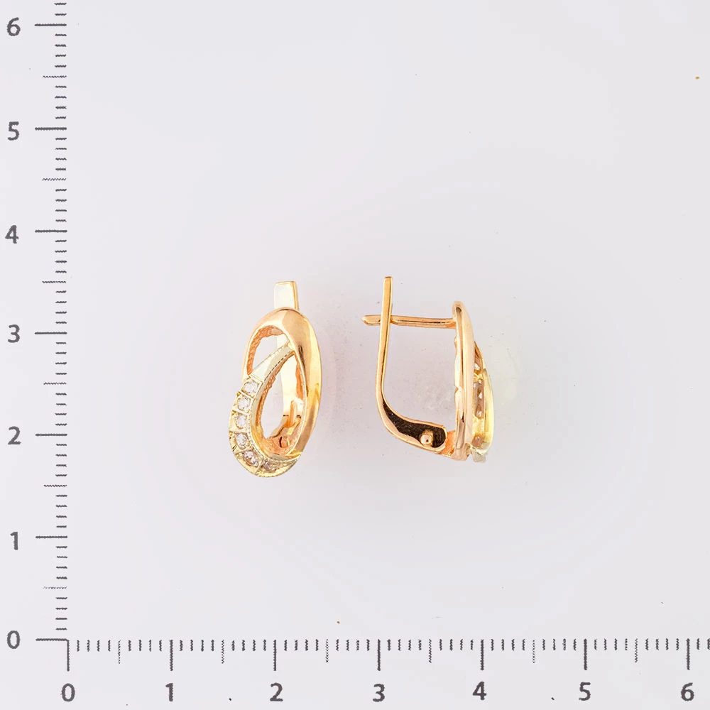 Серьги с фианитом из красного золота 585 пробы