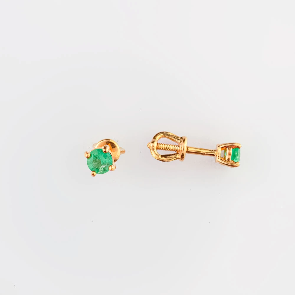 Серьги с изумрудом из красного золота 585 пробы