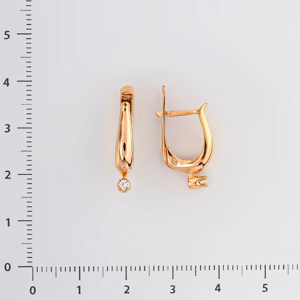 Серьги с фианитом из красного золота 585 пробы