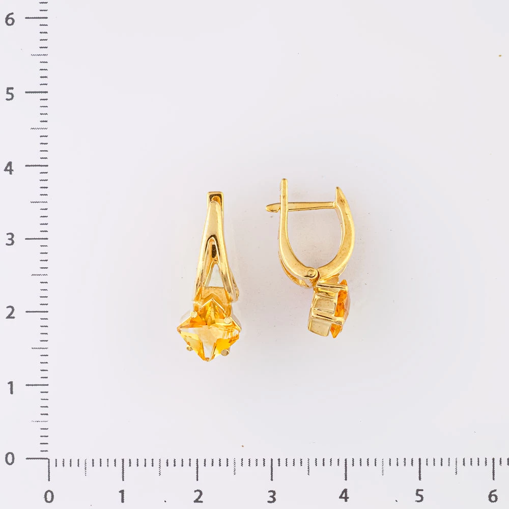 Серьги с цитрином из желтого золота 585 пробы