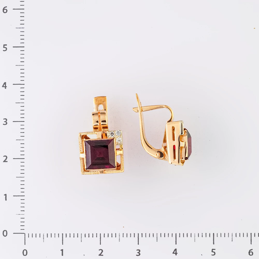 Серьги с гранатом из красного золота 585 пробы