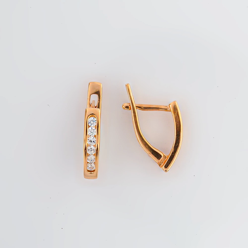 Серьги с фианитом из красного золота 585 пробы