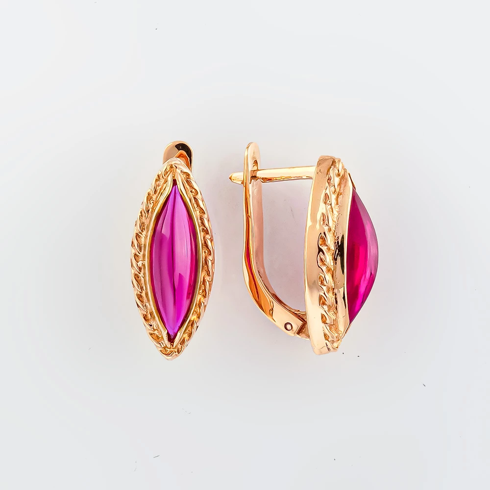 Серьги с рубином синтетическим из красного золота 585 пробы