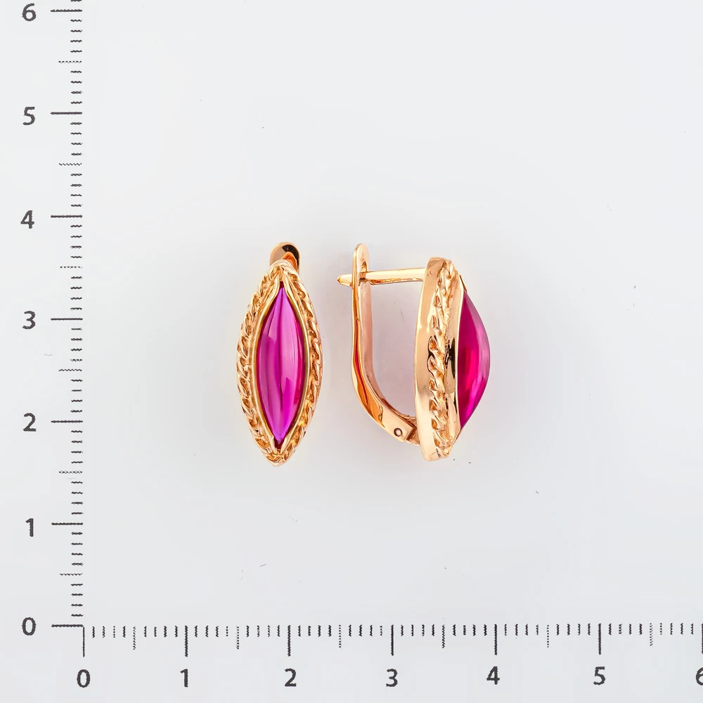 Серьги с рубином синтетическим из красного золота 585 пробы