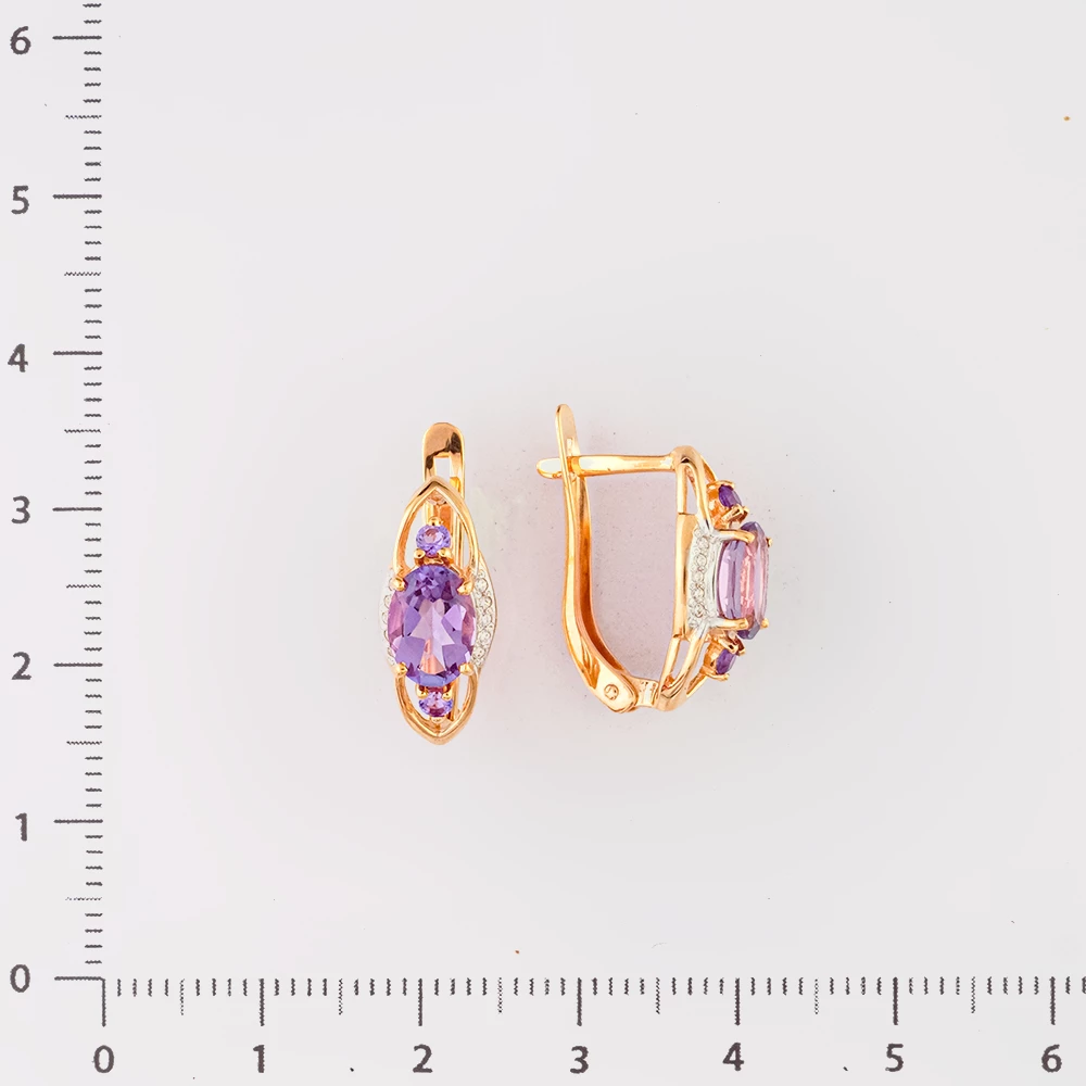 Серьги с аметистом из красного золота 585 пробы