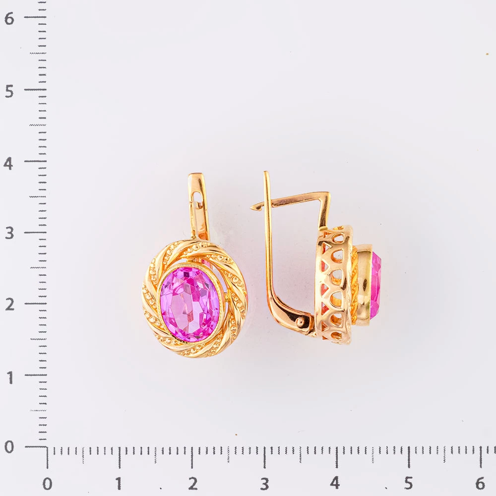 Серьги с фианитом из красного золота 583 пробы