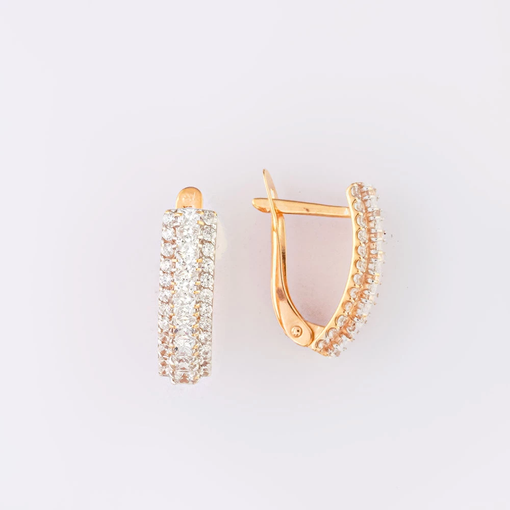 Серьги с фианитом из красного золота 585 пробы