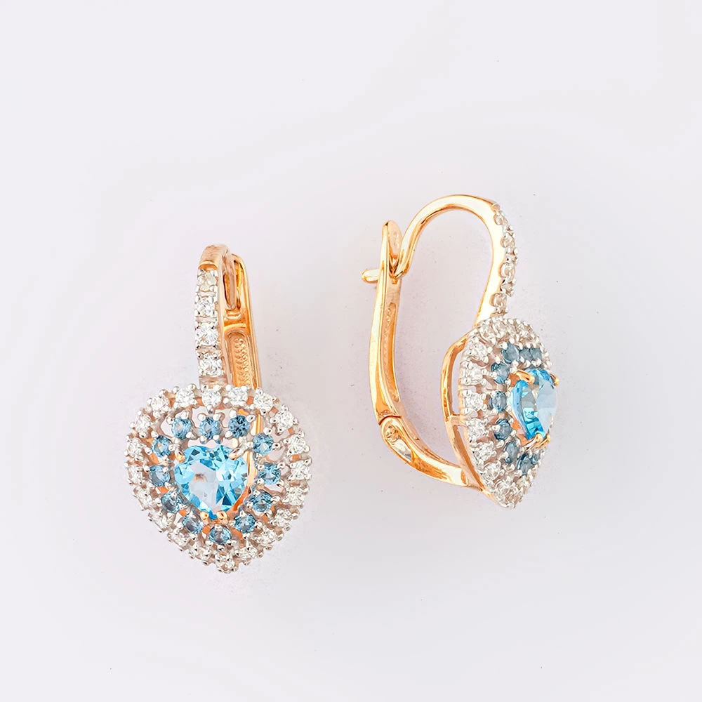 Серьги с топазом из красного золота 585 пробы