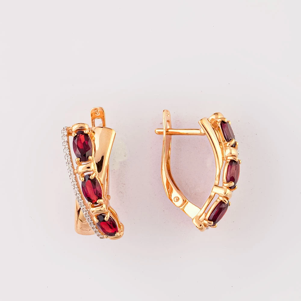 Серьги с гранатом из красного золота 585 пробы