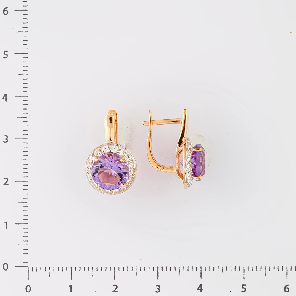 Серьги с аметистом из красного золота 585 пробы