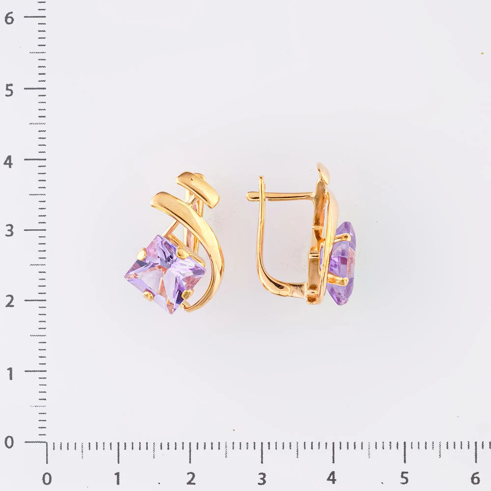 Серьги с аметистом из красного золота 585 пробы