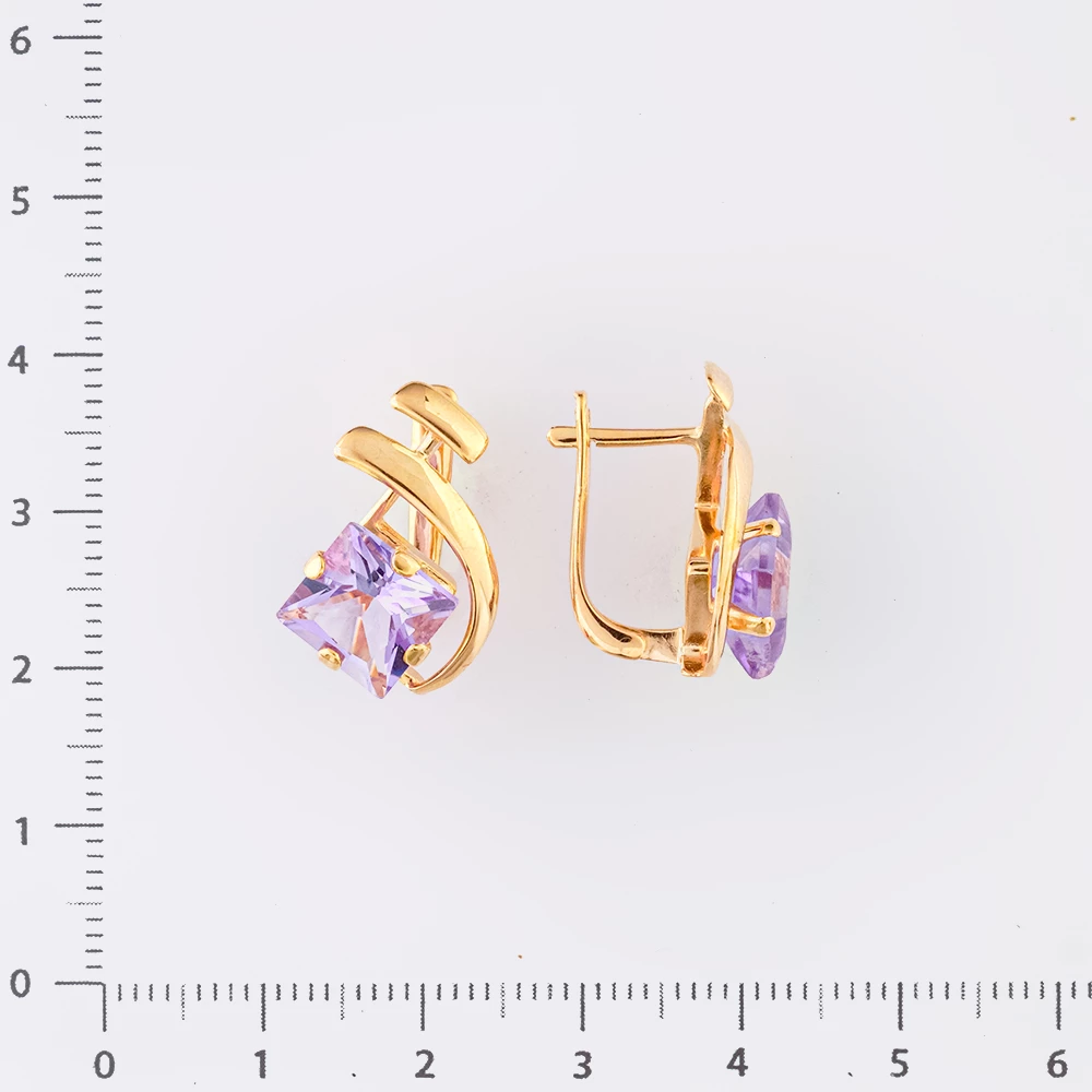 Серьги с аметистом из красного золота 585 пробы