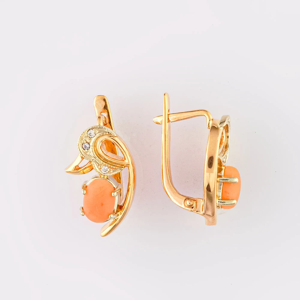 Серьги с кораллом из красного золота 585 пробы