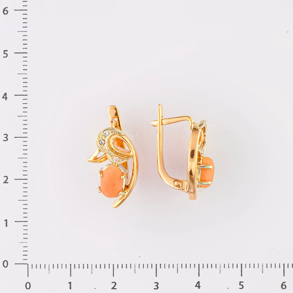 Серьги с кораллом из красного золота 585 пробы