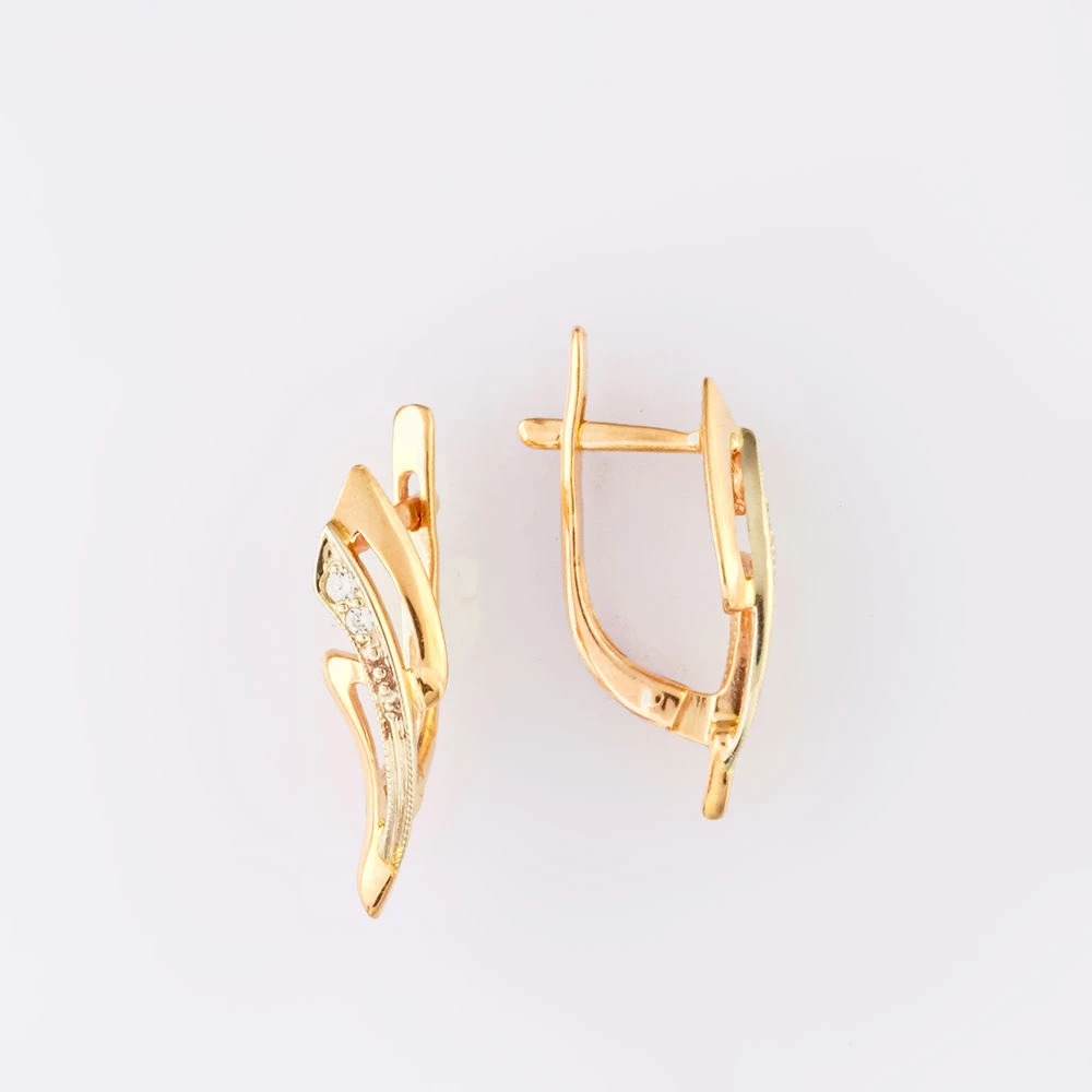 Серьги с фианитом из красного золота 585 пробы