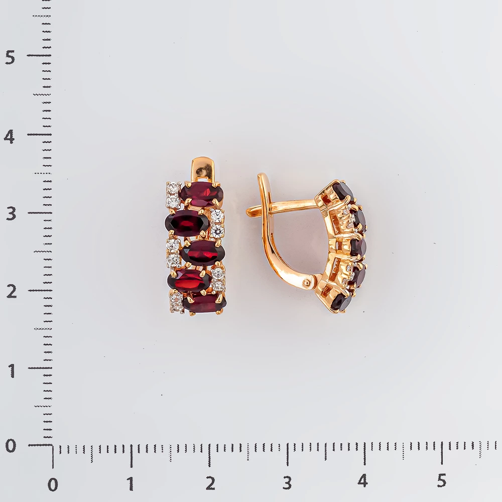 Серьги с гранатом из красного золота 585 пробы