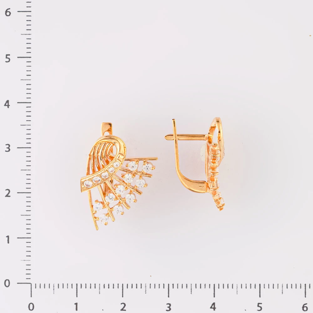 Серьги с фианитом из красного золота 585 пробы