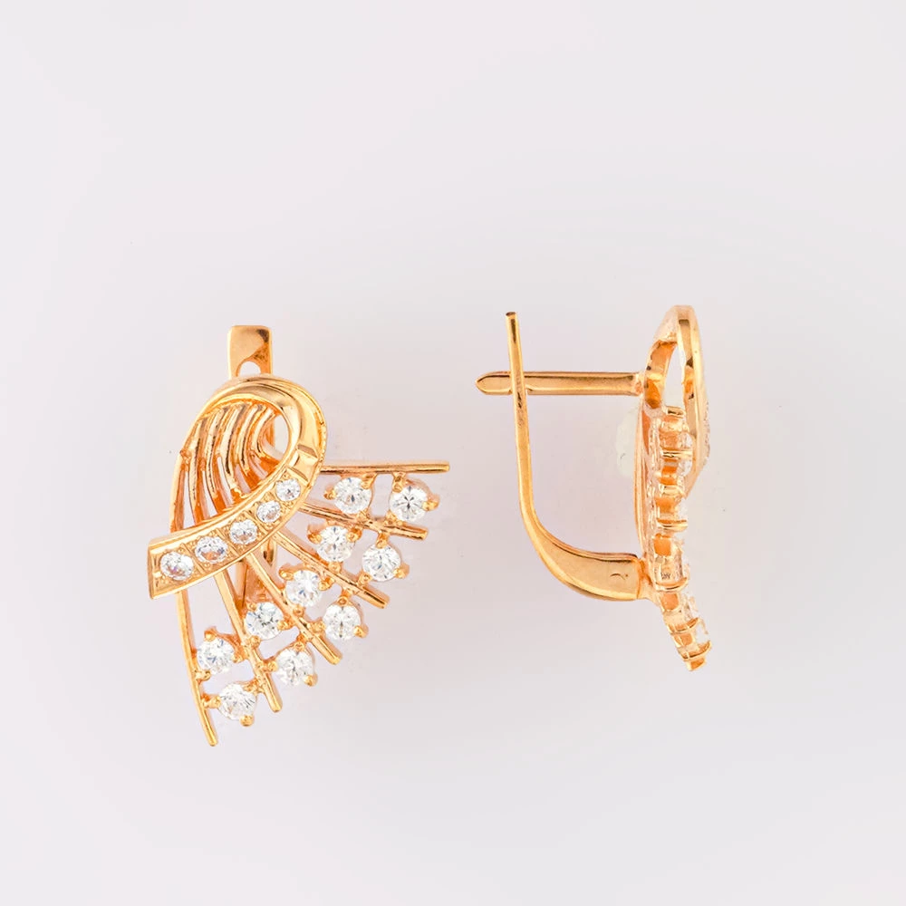 Серьги с фианитом из красного золота 585 пробы