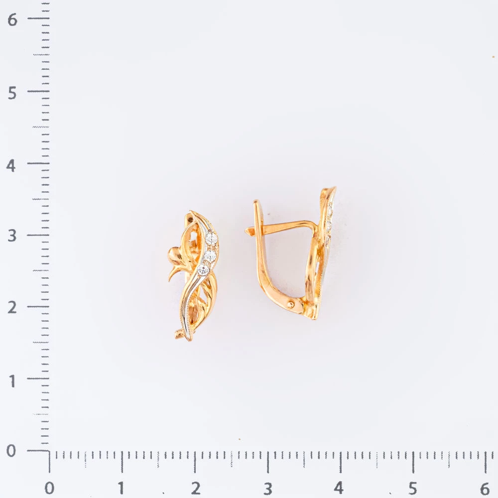 Серьги с фианитом из красного золота 585 пробы