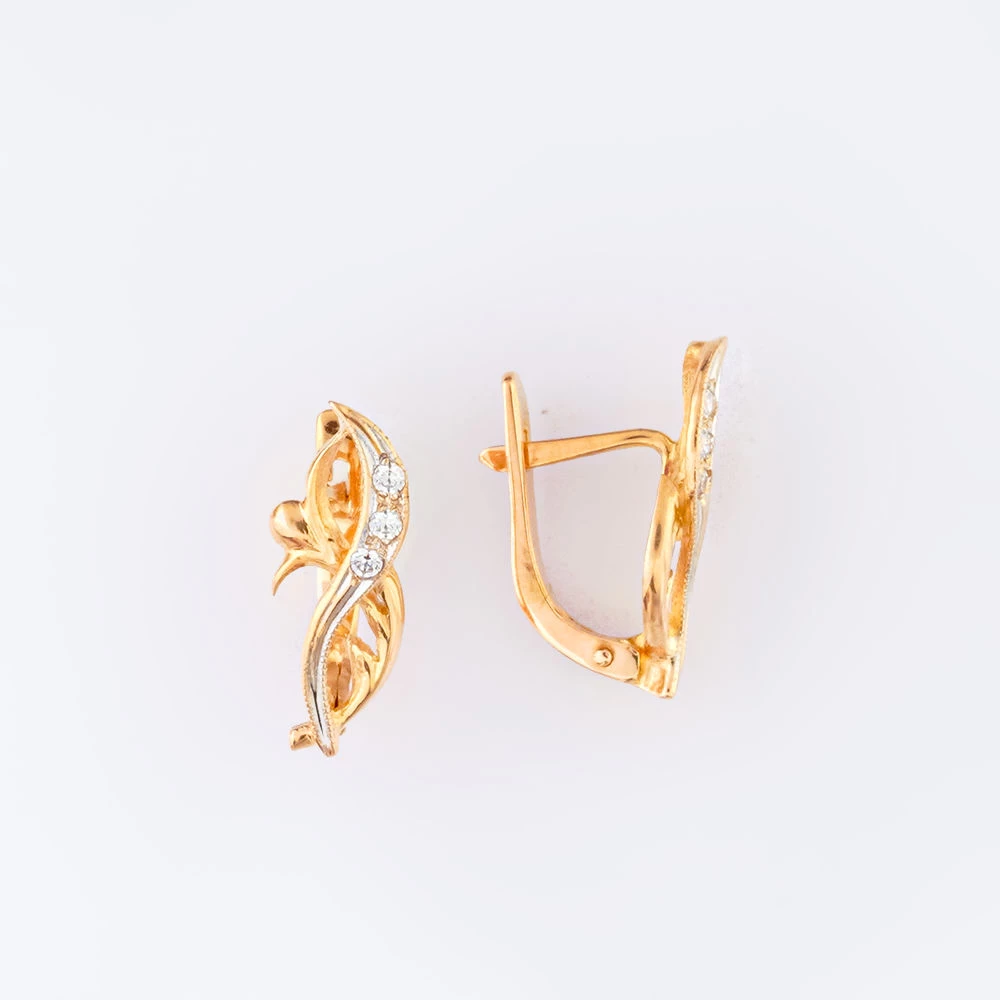 Серьги с фианитом из красного золота 585 пробы