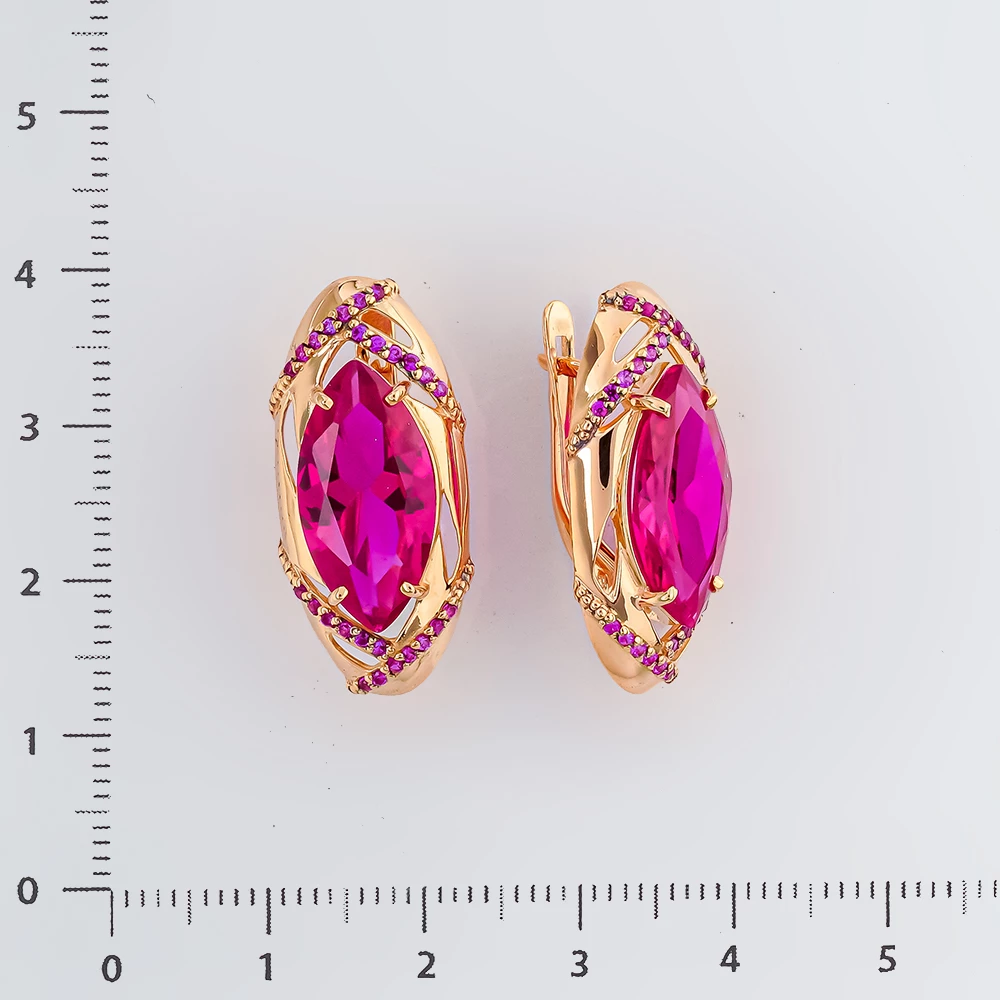 Серьги с рубином синтетическим из красного золота 585 пробы