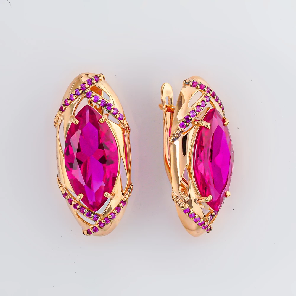 Серьги с рубином синтетическим из красного золота 585 пробы