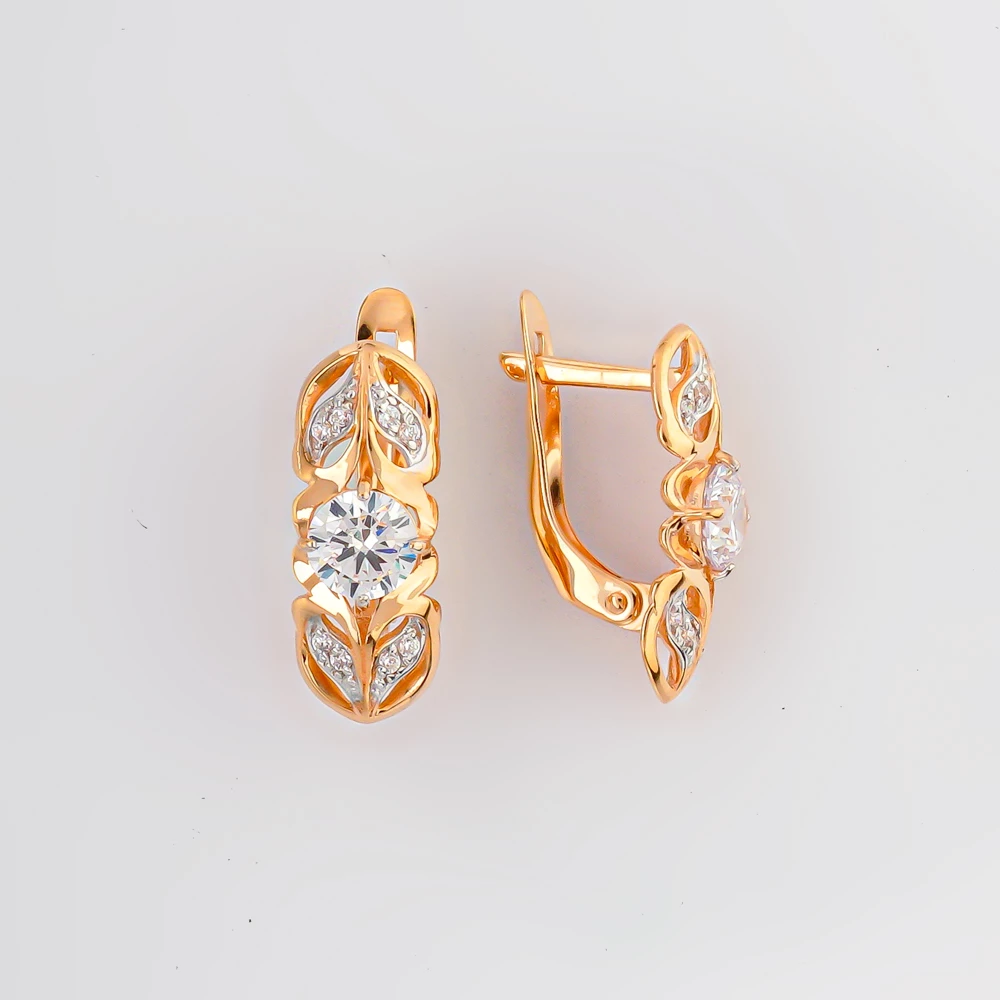 Серьги с фианитом из красного золота 585 пробы
