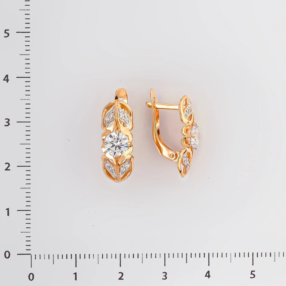 Серьги с фианитом из красного золота 585 пробы