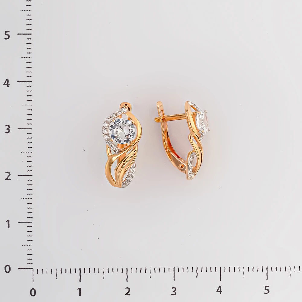 Серьги с фианитом из красного золота 585 пробы