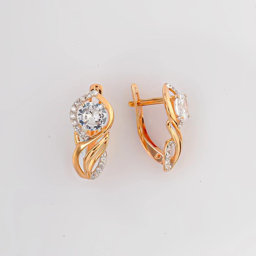 Серьги с фианитом из красного золота 585 пробы
