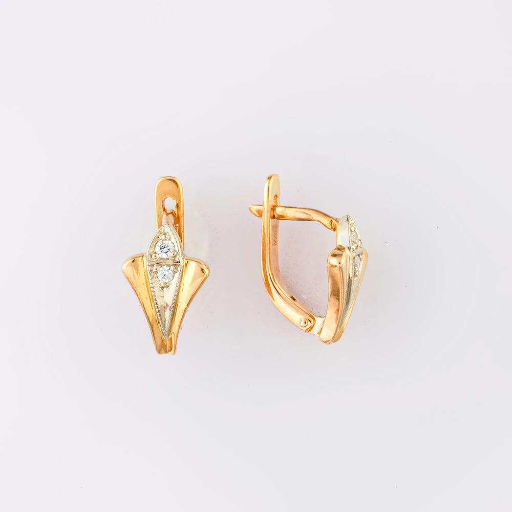 Серьги с фианитом из красного золота 585 пробы