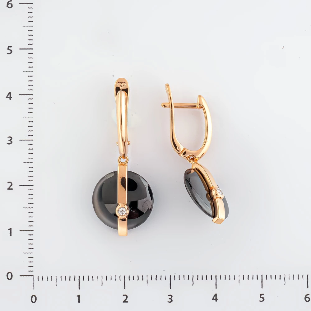 Серьги с гематитом из красного золота 585 пробы