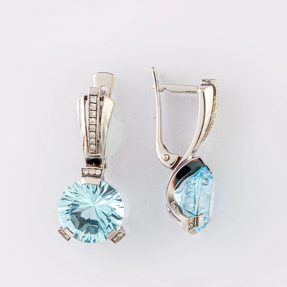 Серьги с топазом из белого золота 585 пробы