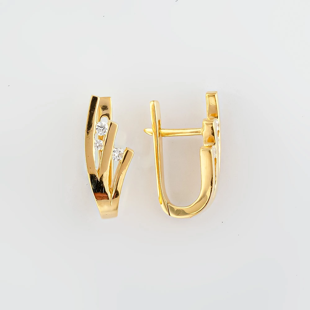 Серьги с бриллиантом из желтого золота 585 пробы