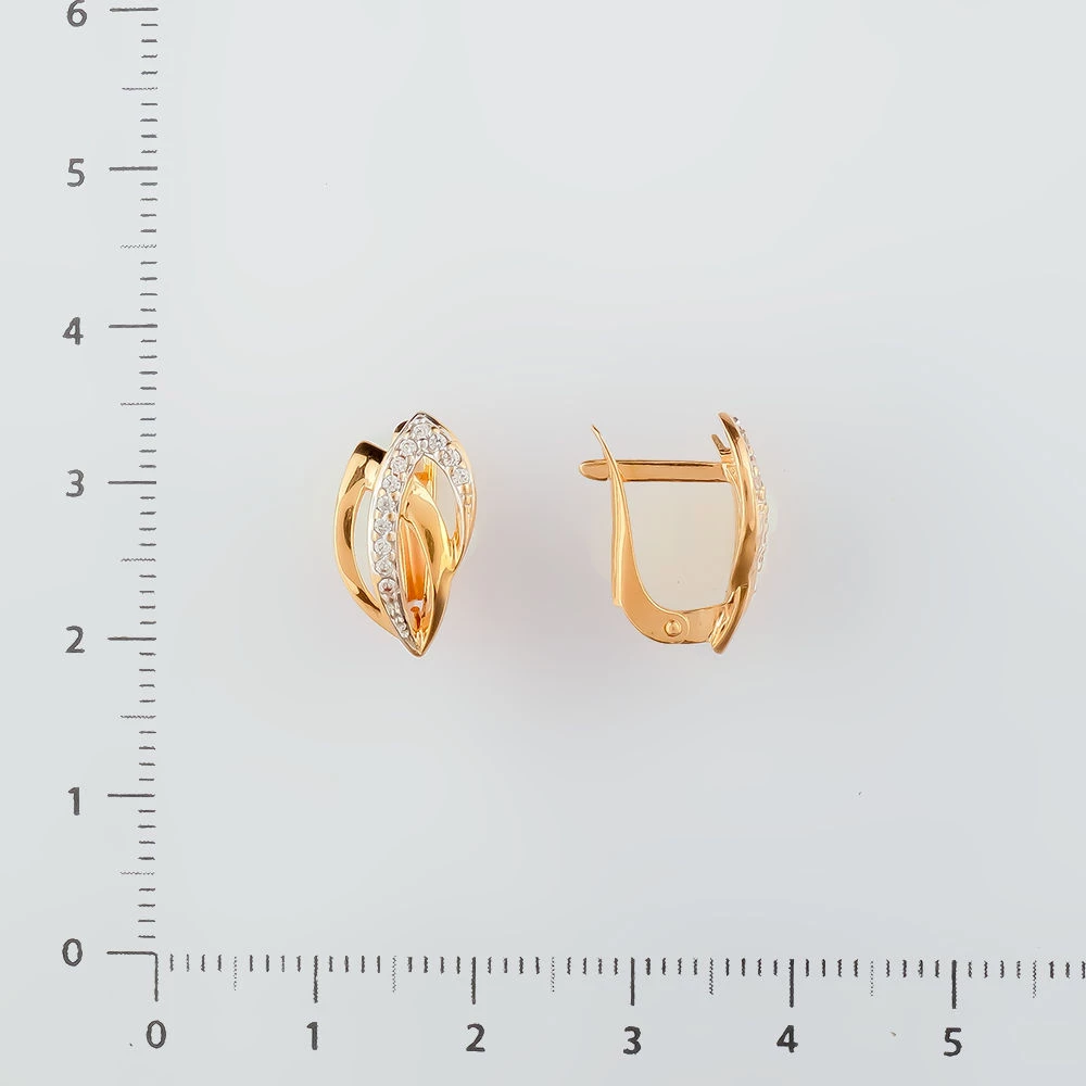 Серьги с фианитом из красного золота 585 пробы