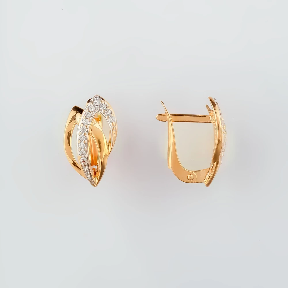 Серьги с фианитом из красного золота 585 пробы