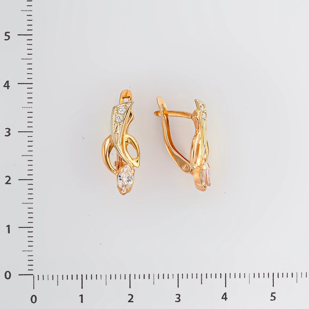 Серьги с фианитом из красного золота 585 пробы