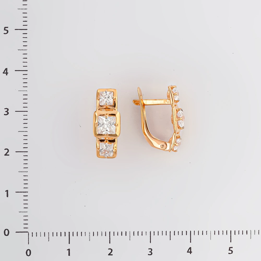 Серьги с фианитом из красного золота 585 пробы