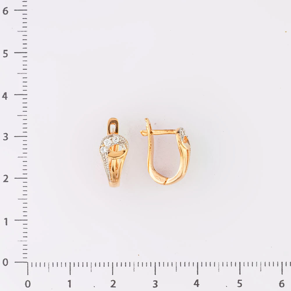 Серьги с фианитом из красного золота 585 пробы