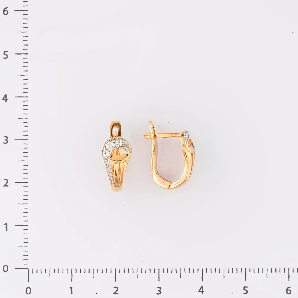 Серьги с фианитом из красного золота 585 пробы