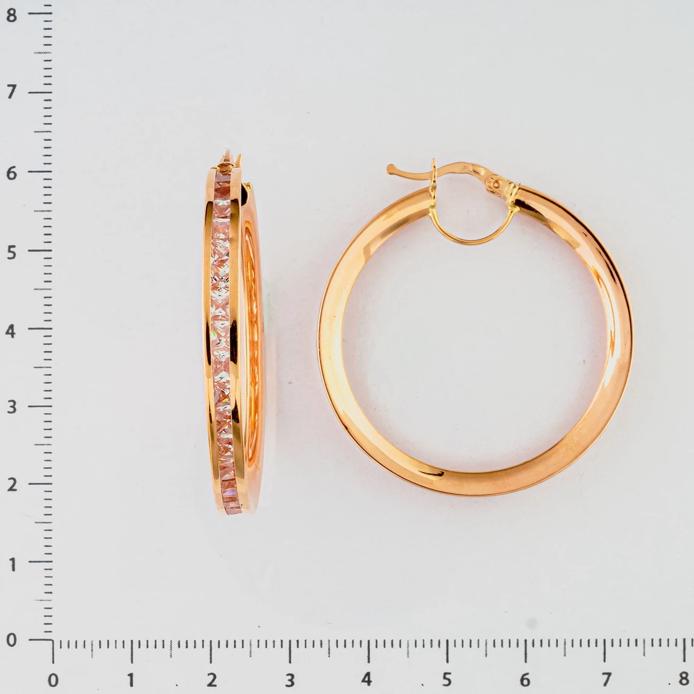 Серьги конго с фианитом из красного золота 585 пробы