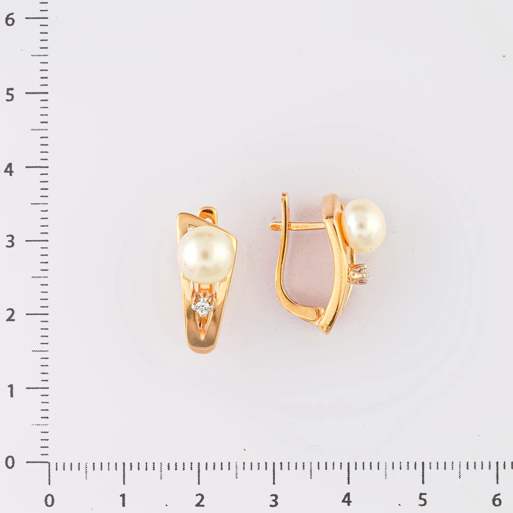 Серьги с культивированным жемчугом из красного золота 585 пробы