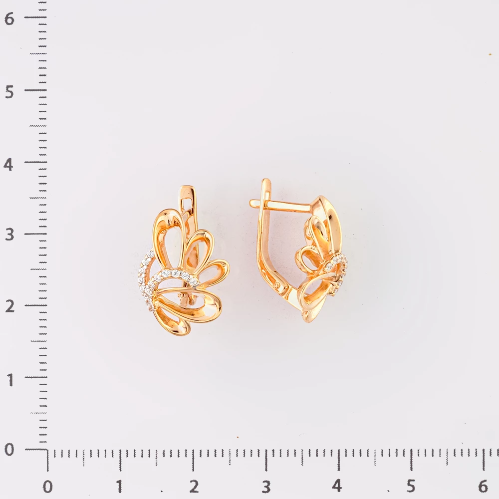 Серьги с фианитом из красного золота 585 пробы