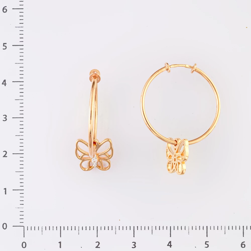 Серьги с фианитом из красного золота 585 пробы