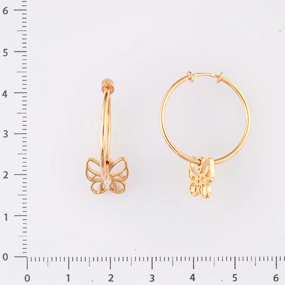 Серьги с фианитом из красного золота 585 пробы