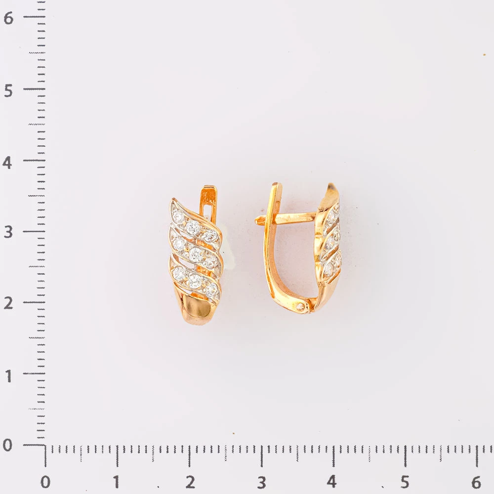 Серьги с фианитом из красного золота 585 пробы