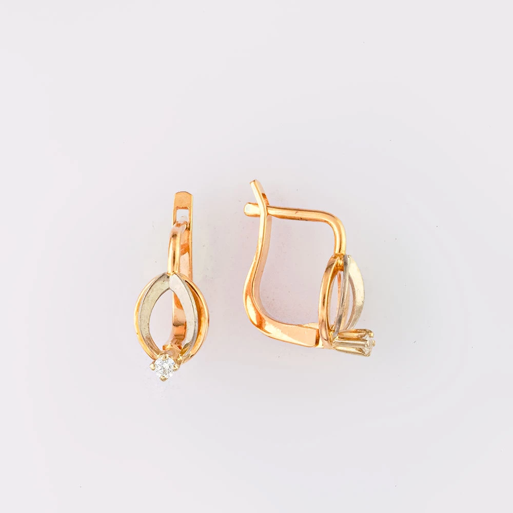 Серьги с фианитом из красного золота 585 пробы