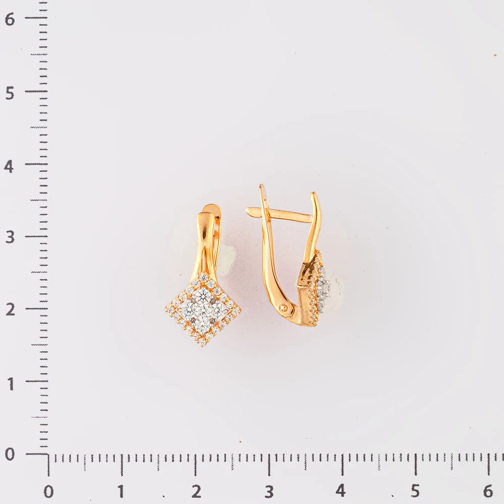 Серьги с фианитом из красного золота 585 пробы