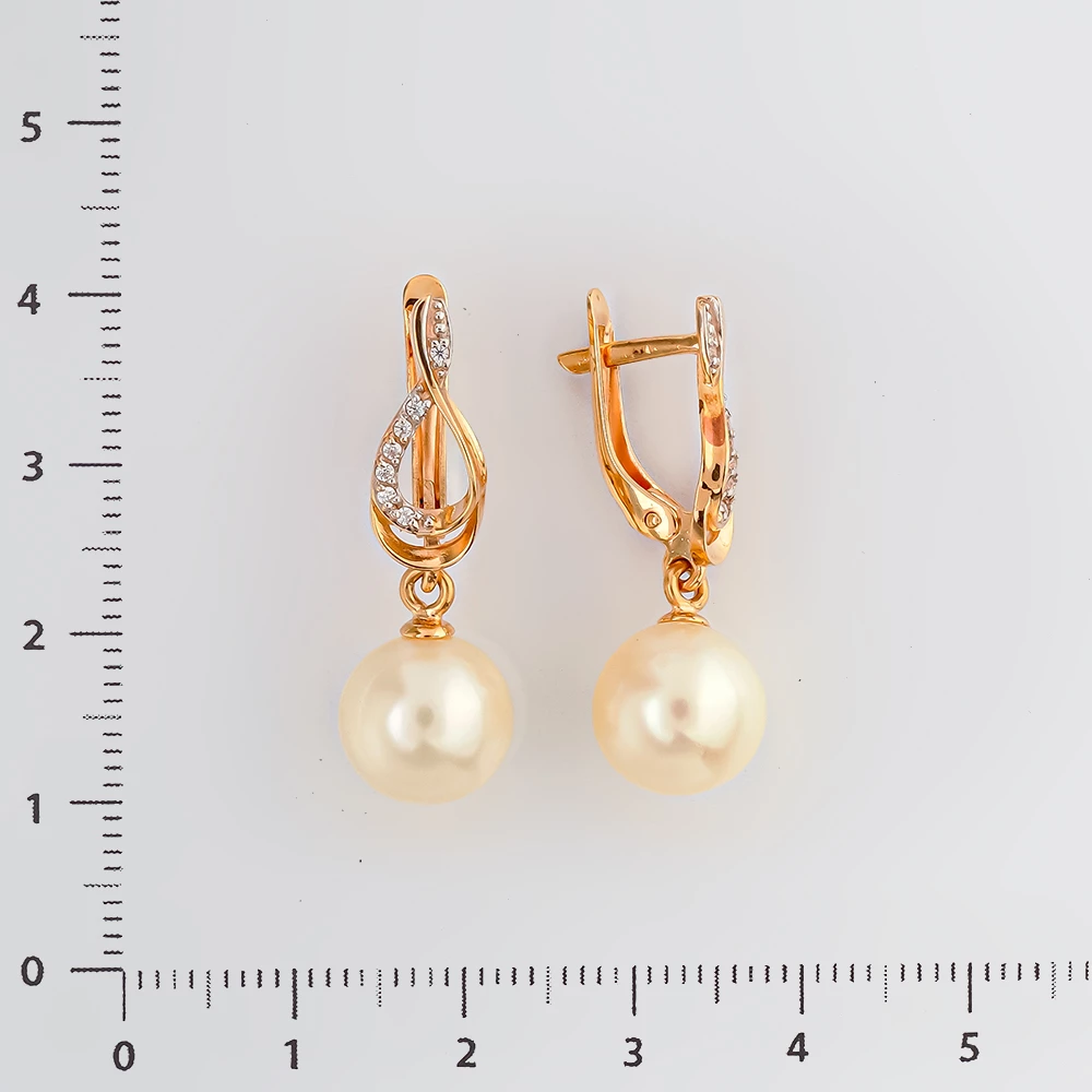 Серьги с культивированным жемчугом из красного золота 585 пробы
